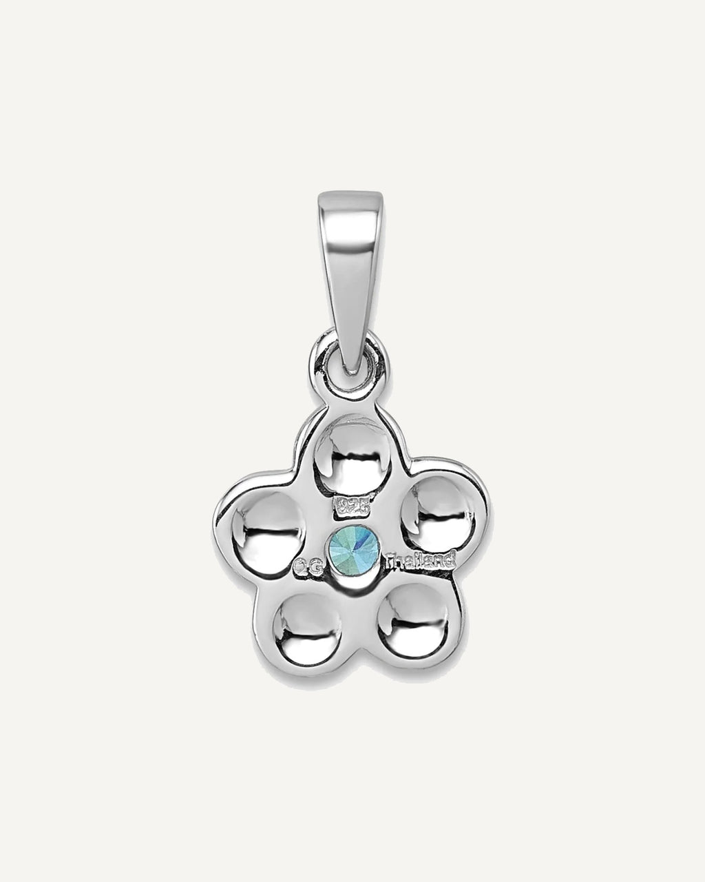 Sterling Silver Rhodium-plated Polished Blue CZ Flower Pendant – View 3