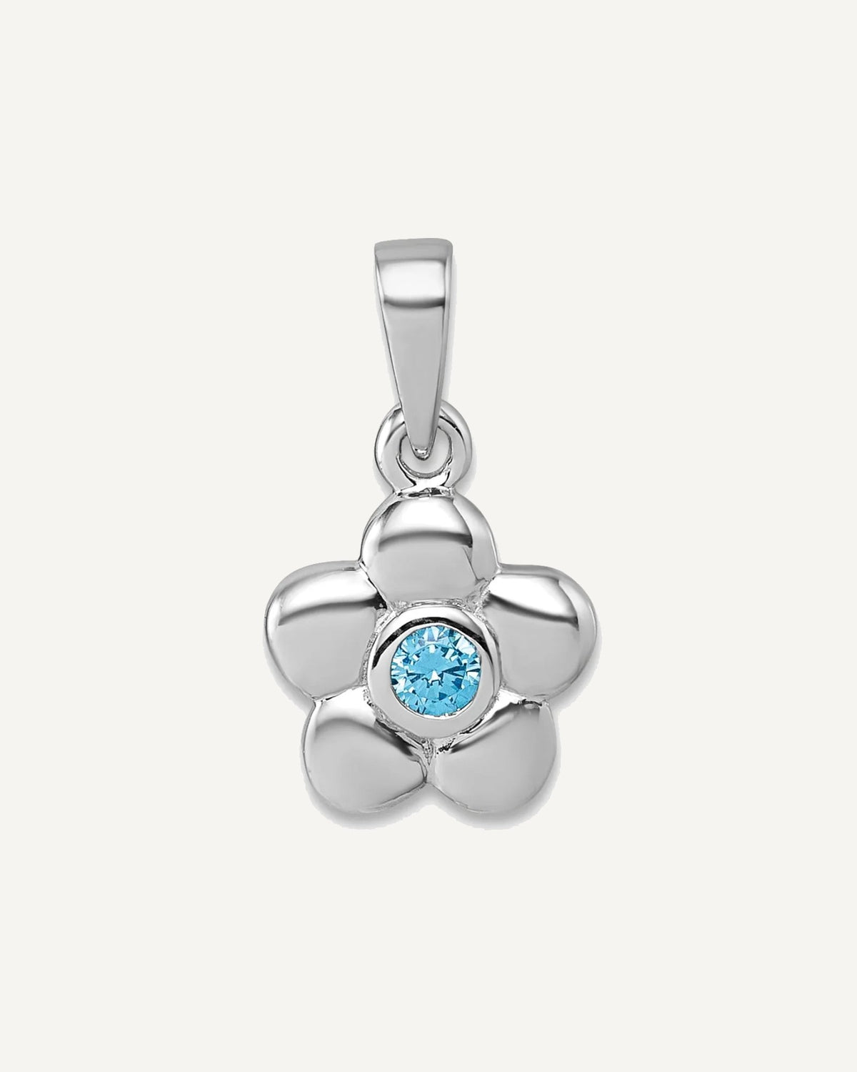 Sterling Silver Rhodium-plated Polished Blue CZ Flower Pendant – View 1
