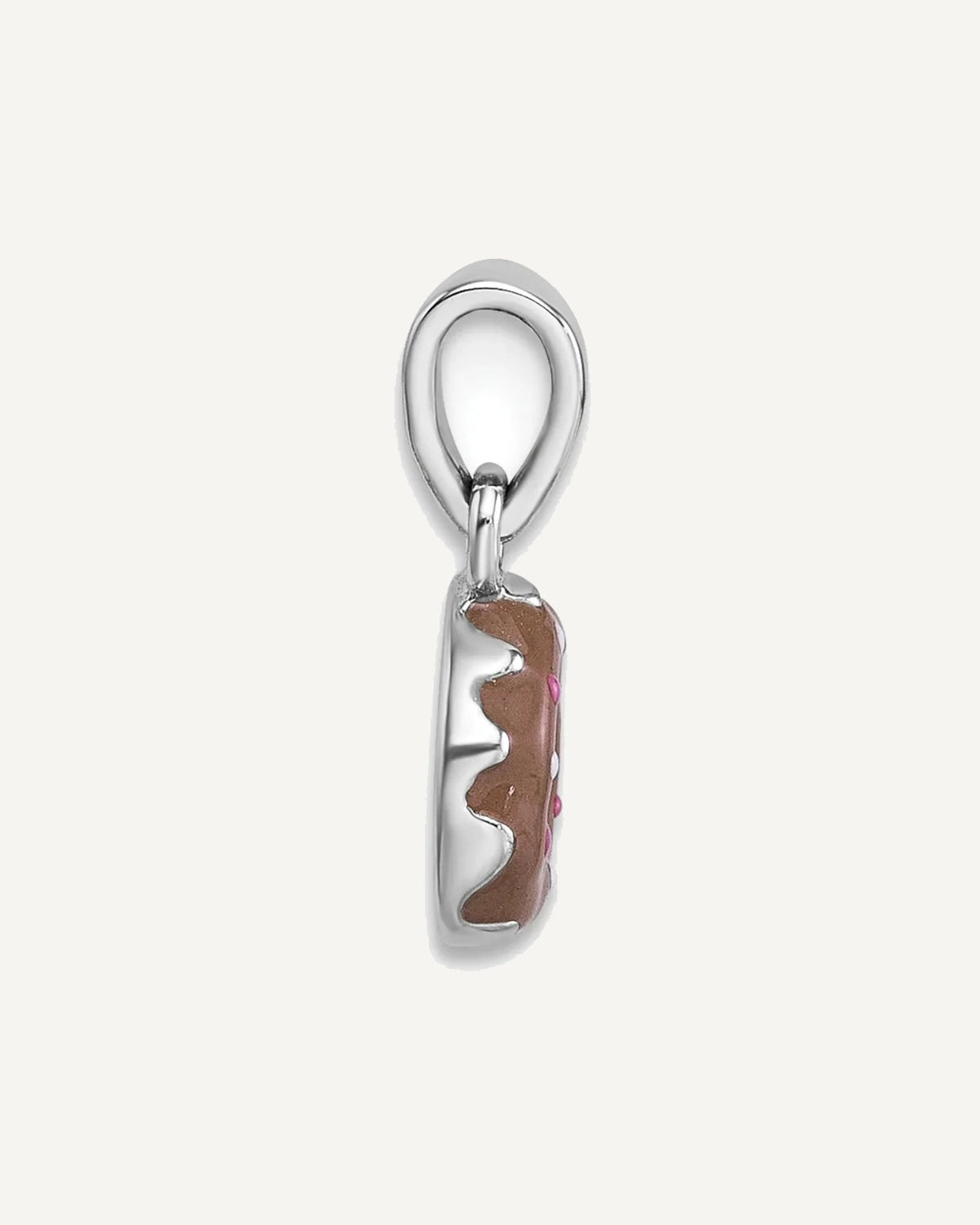 Sterling Silver Rhodium-plated Children's Brown with Pink and White Enamel Sprinkled Donut Pendant – View 2