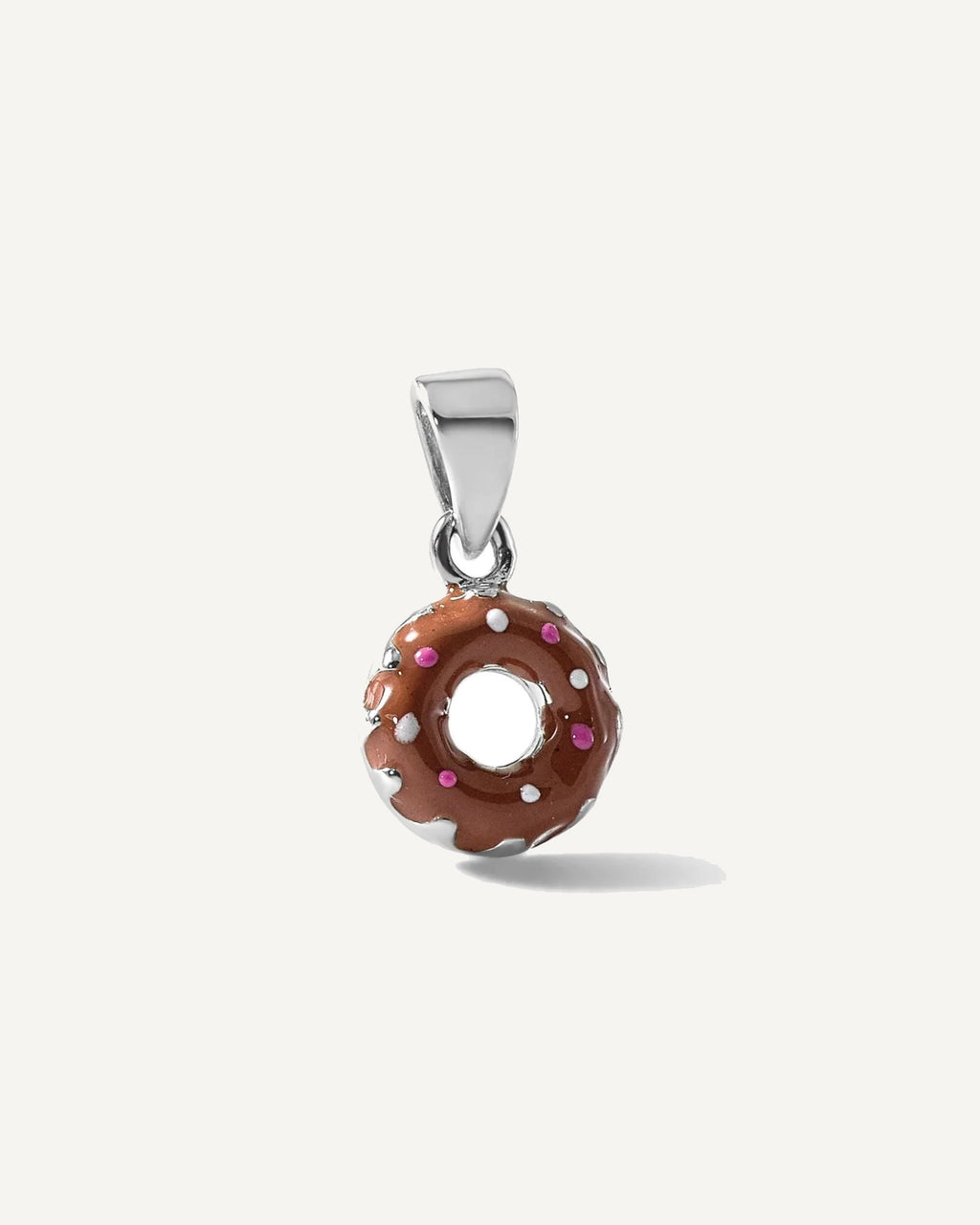 Sterling Silver Rhodium-plated Children's Brown with Pink and White Enamel Sprinkled Donut Pendant – View 5