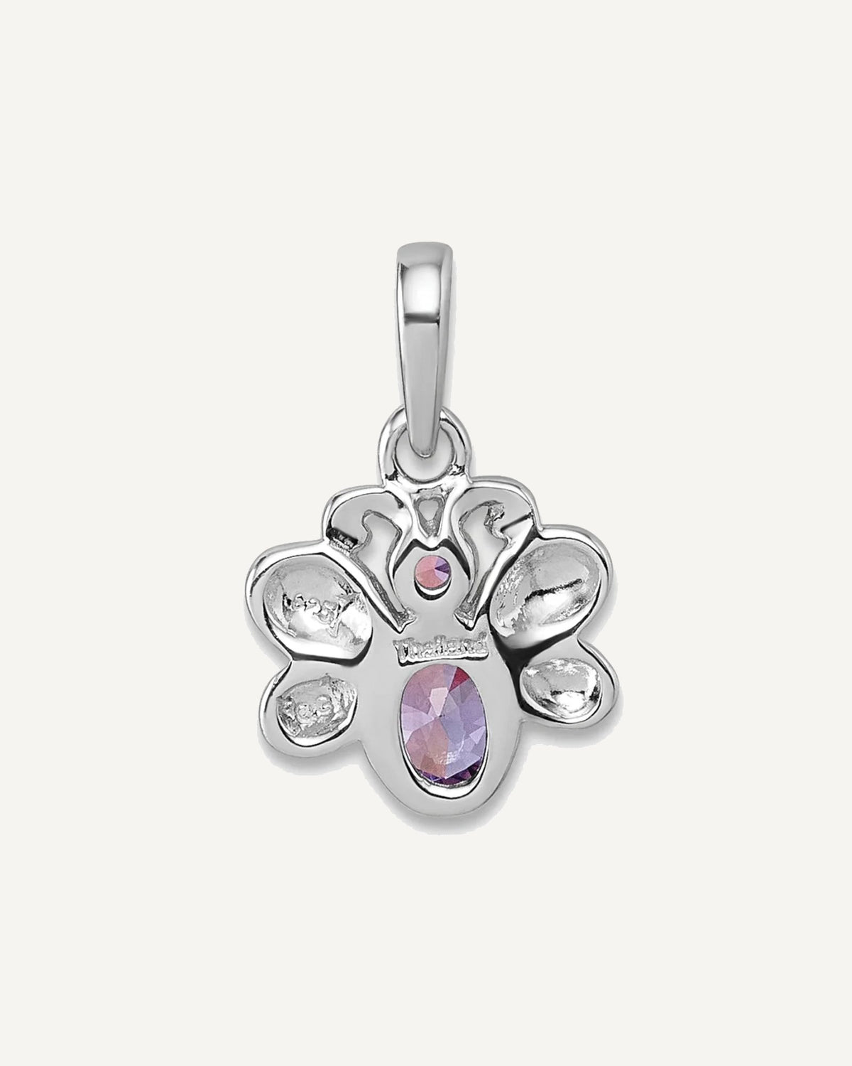 Sterling Silver Rhodium-plated Polished Pink and Purple CZ Butterfly Petite Pendant – View 3