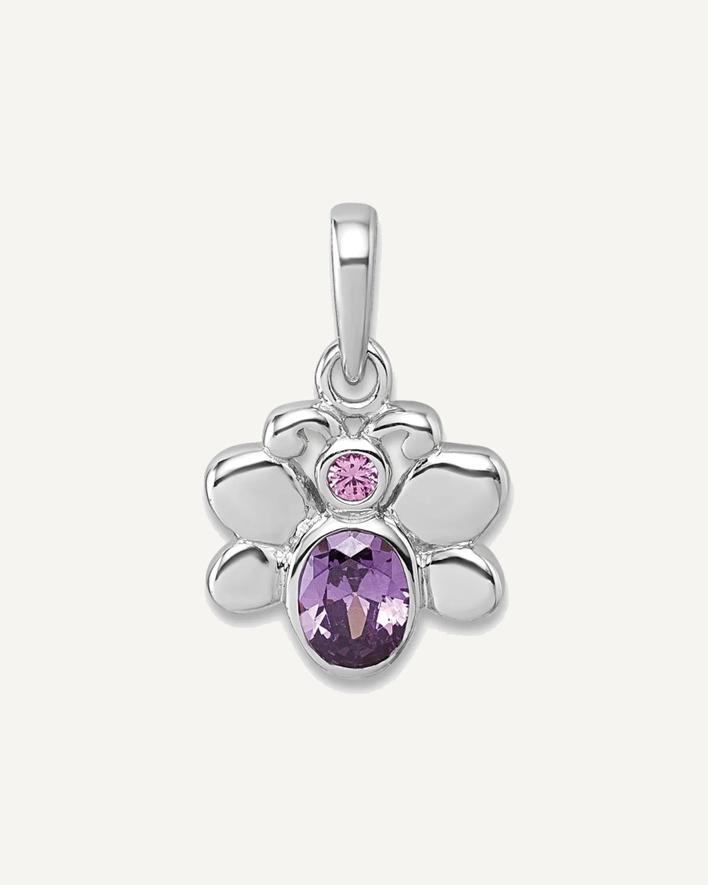 Sterling Silver Rhodium-plated Polished Pink and Purple CZ Butterfly Petite Pendant – View 1