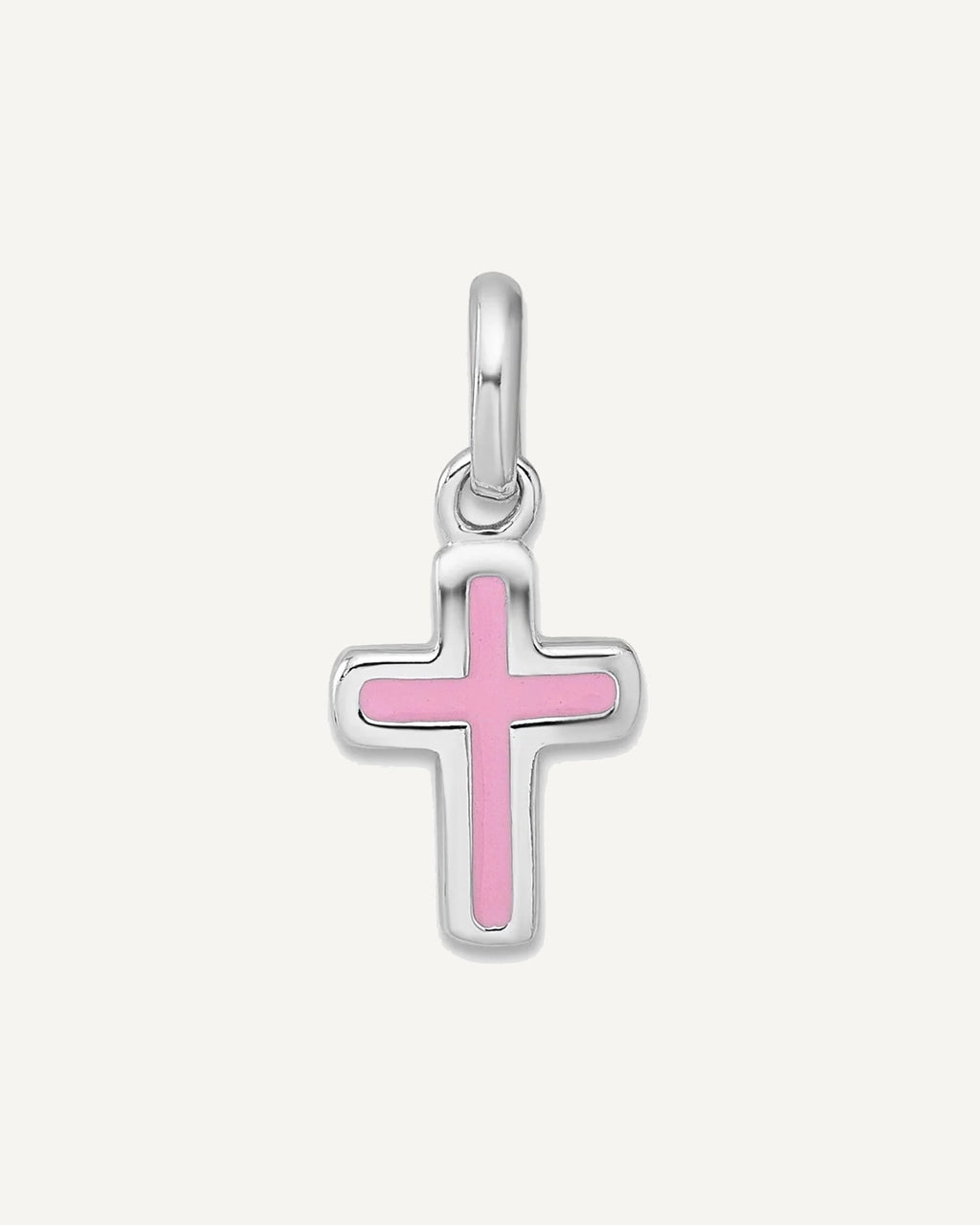 Sterling Silver Rhodium-plated Polished Pink Enamel Cross Charm Pendant – View 1