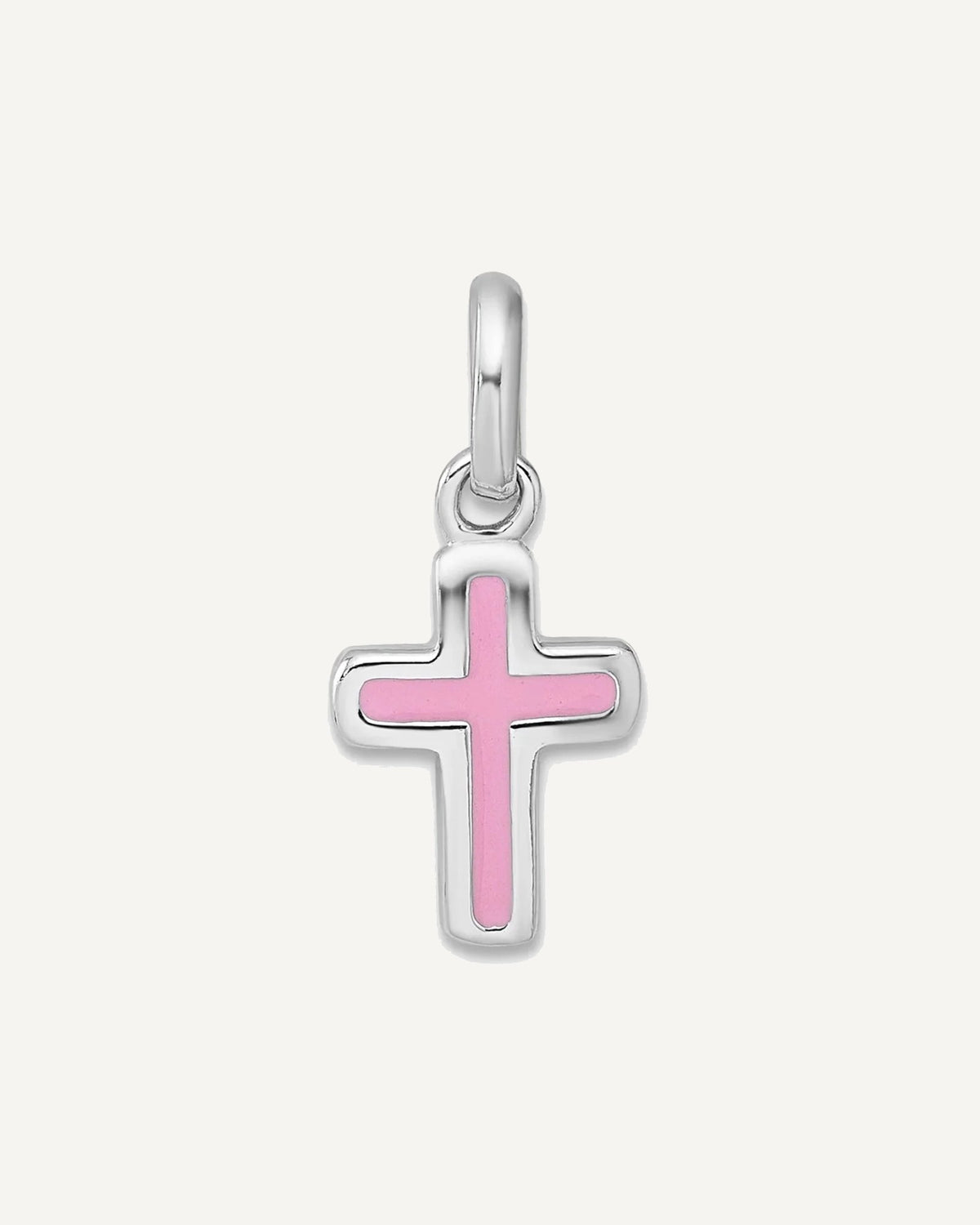 Sterling Silver Rhodium-plated Polished Pink Enamel Cross Charm Pendant – View 1