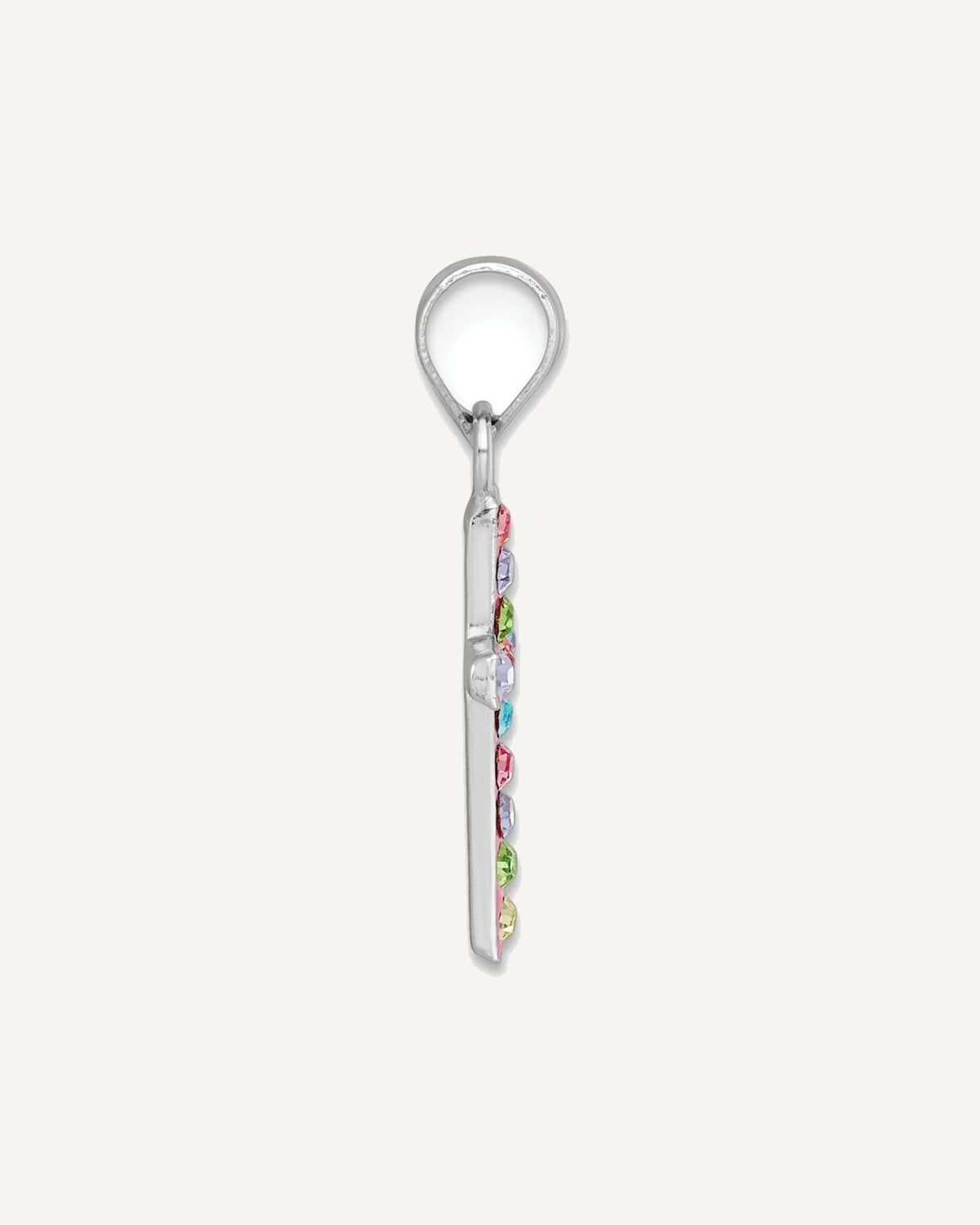 Sterling Silver Rhodium-plated Polished Pink/Blue/Green/Purple Crystal Cross Pendant – View 2