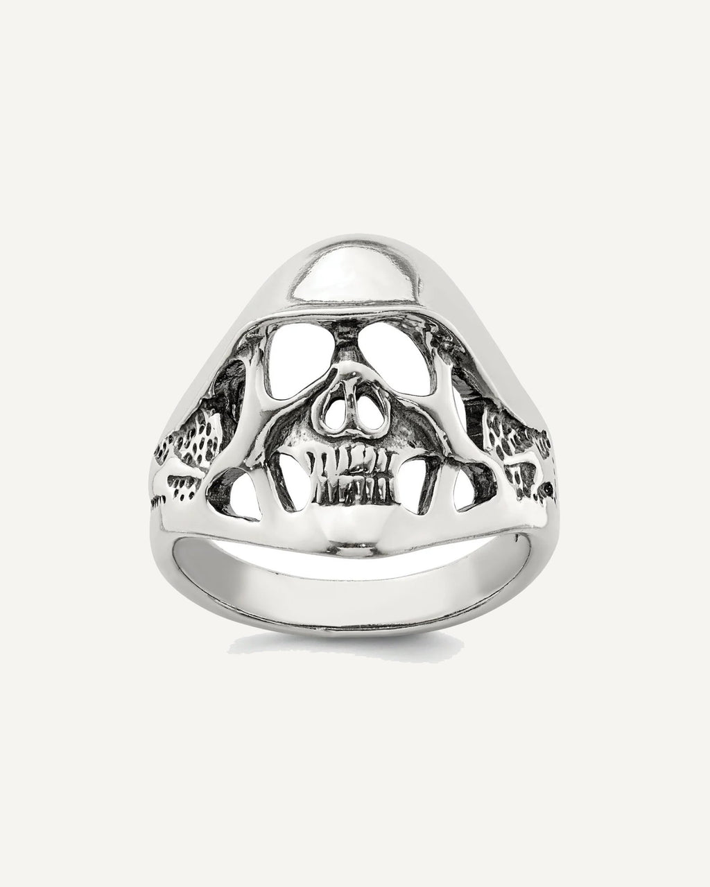 Sterling Silver Antiqued Skull Ring – View 1