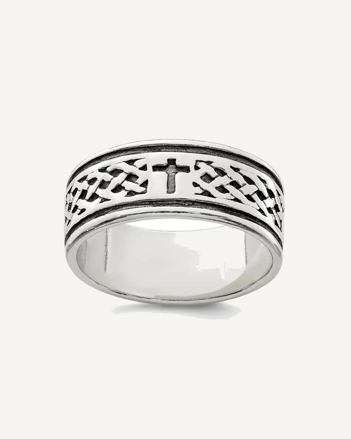 Sterling Silver Cross and Weave Design Ring – View 1