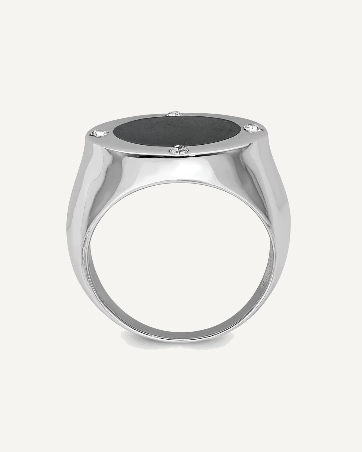 Sterling Silver Rhodium Plated Black Simulated Onyx and CZ Ring – View 2