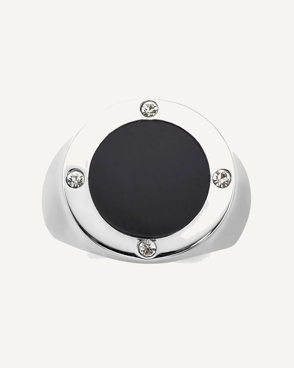 Sterling Silver Rhodium Plated Black Simulated Onyx and CZ Ring – View 5