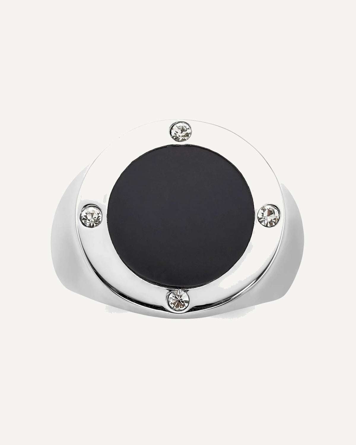 Sterling Silver Rhodium Plated Black Simulated Onyx and CZ Ring – View 5