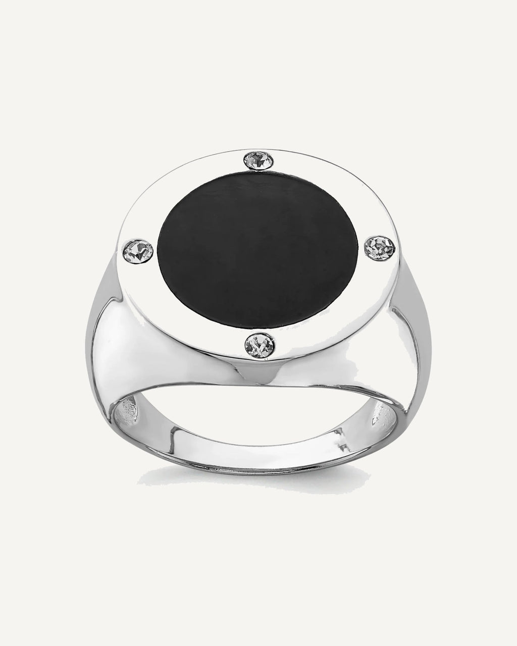 Sterling Silver Rhodium Plated Black Simulated Onyx and CZ Ring – View 1