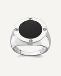Sterling Silver Rhodium Plated Black Simulated Onyx and CZ Ring – View 1