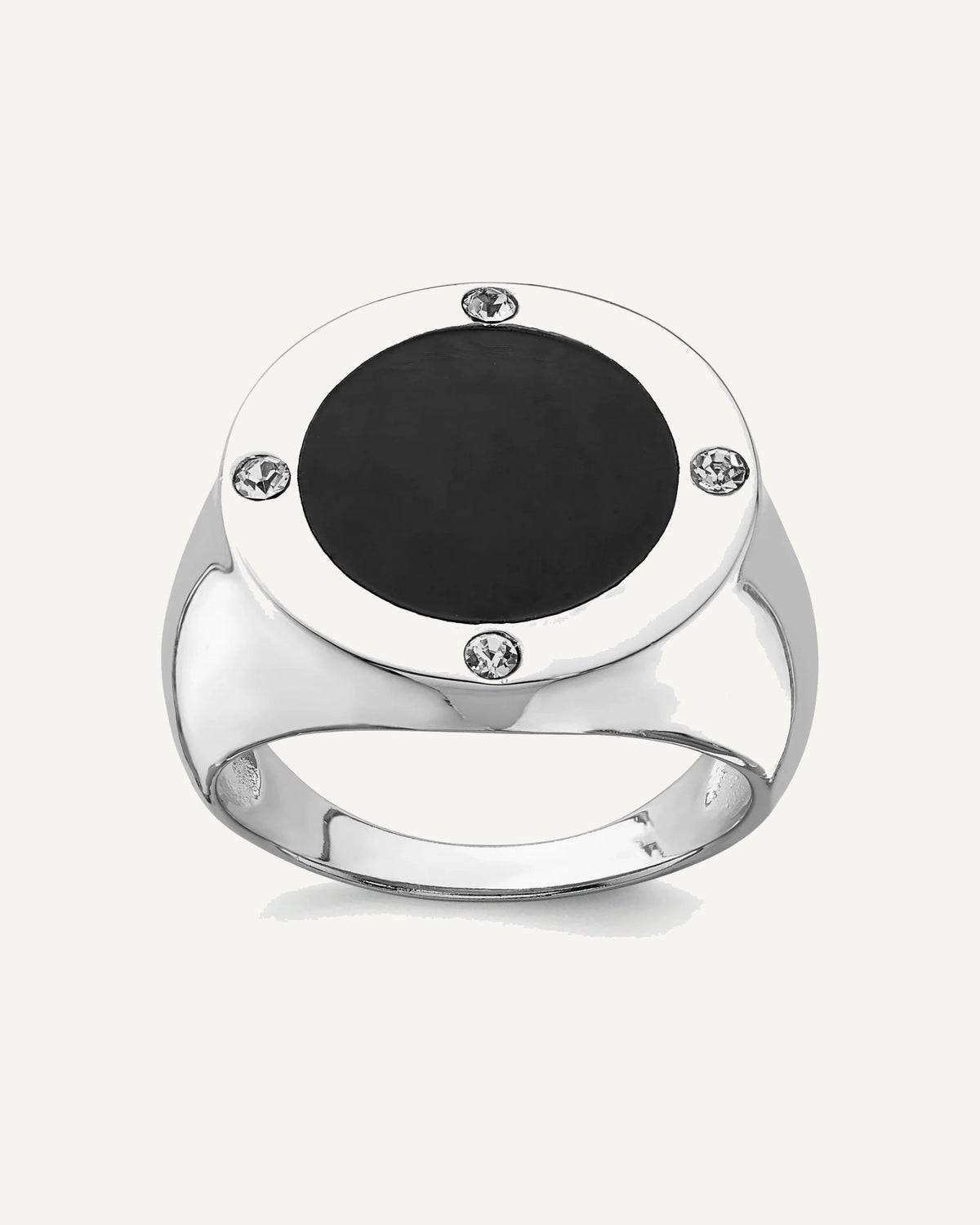 Sterling Silver Rhodium Plated Black Simulated Onyx and CZ Ring – View 1