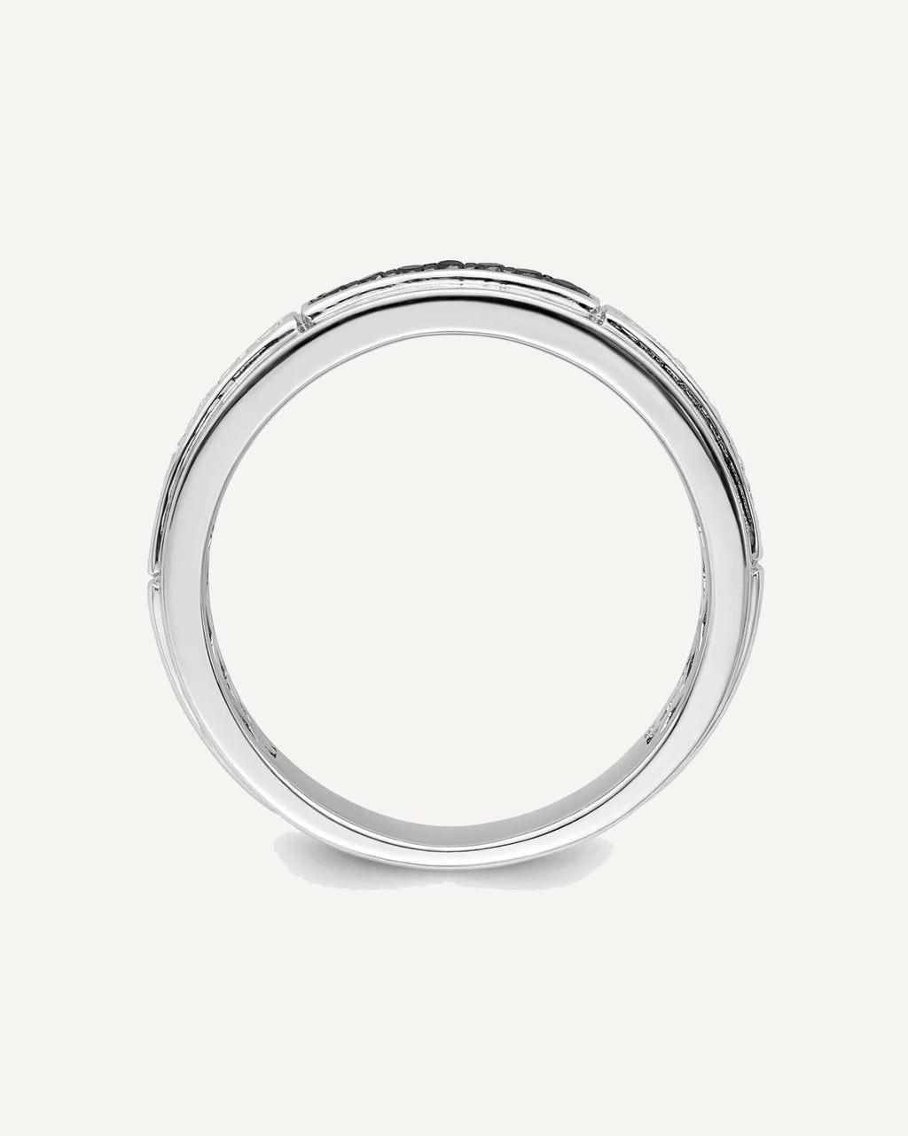 White Night Sterling Silver Rhodium-plated White and Black Diamond Men's Ring – View 3