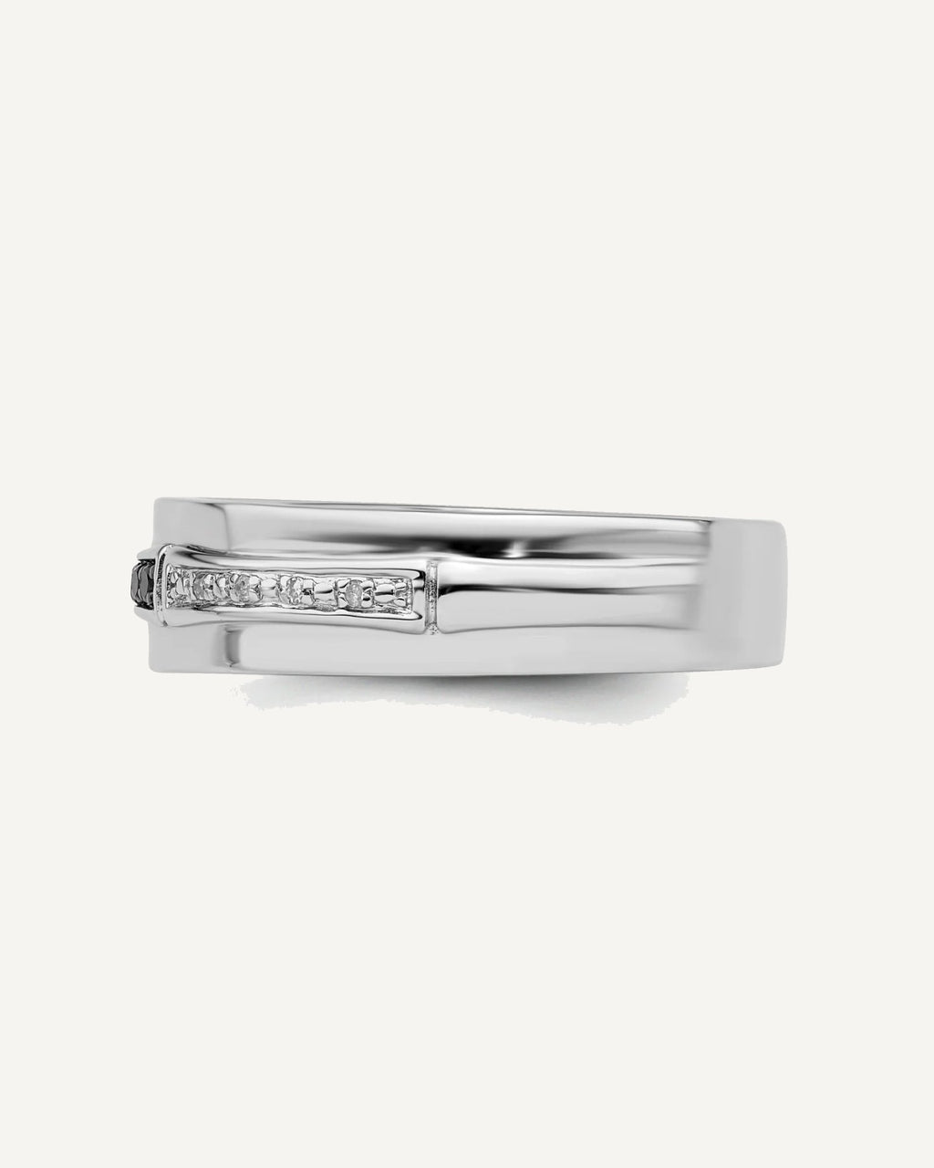 White Night Sterling Silver Rhodium-plated White and Black Diamond Men's Ring – View 4