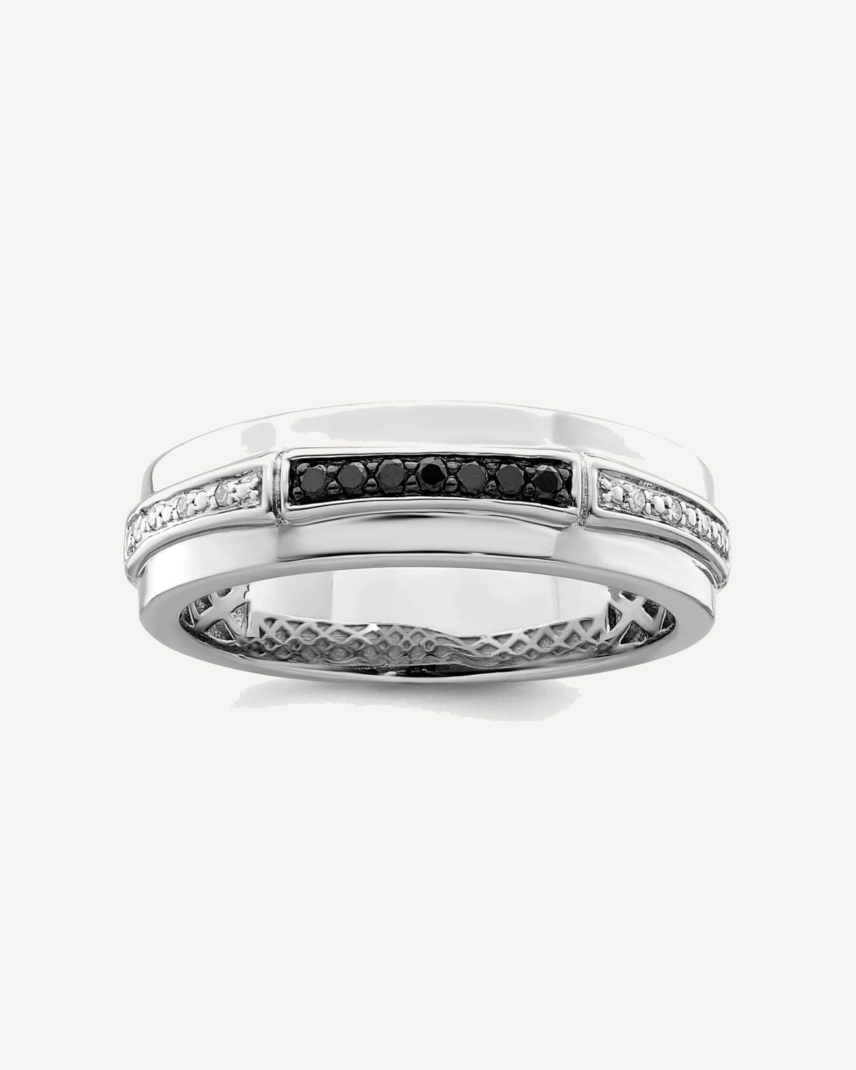 White Night Sterling Silver Rhodium-plated White and Black Diamond Men's Ring – View 1