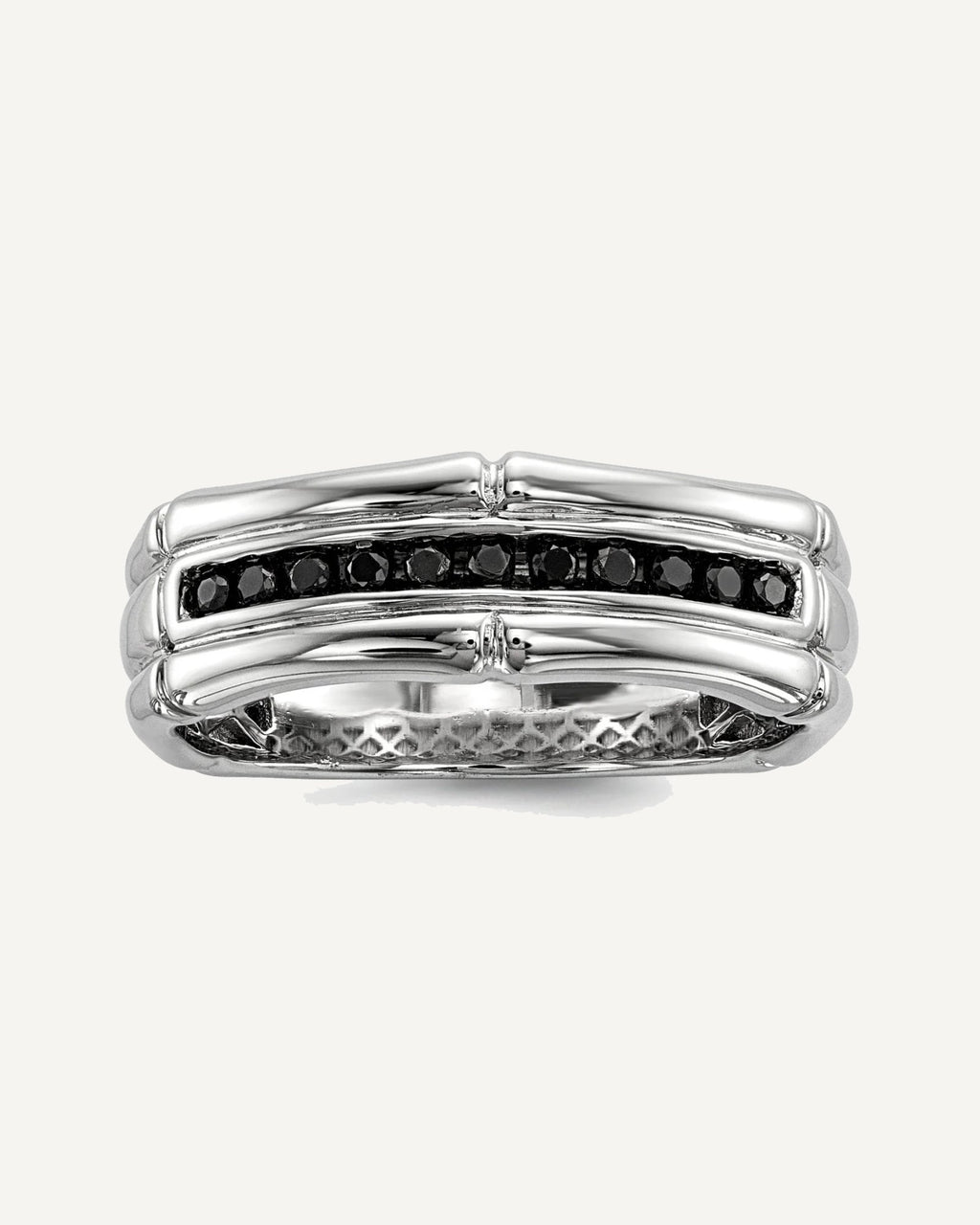 White Night Sterling Silver Rhodium-plated Black Diamond Men's Ring – View 1