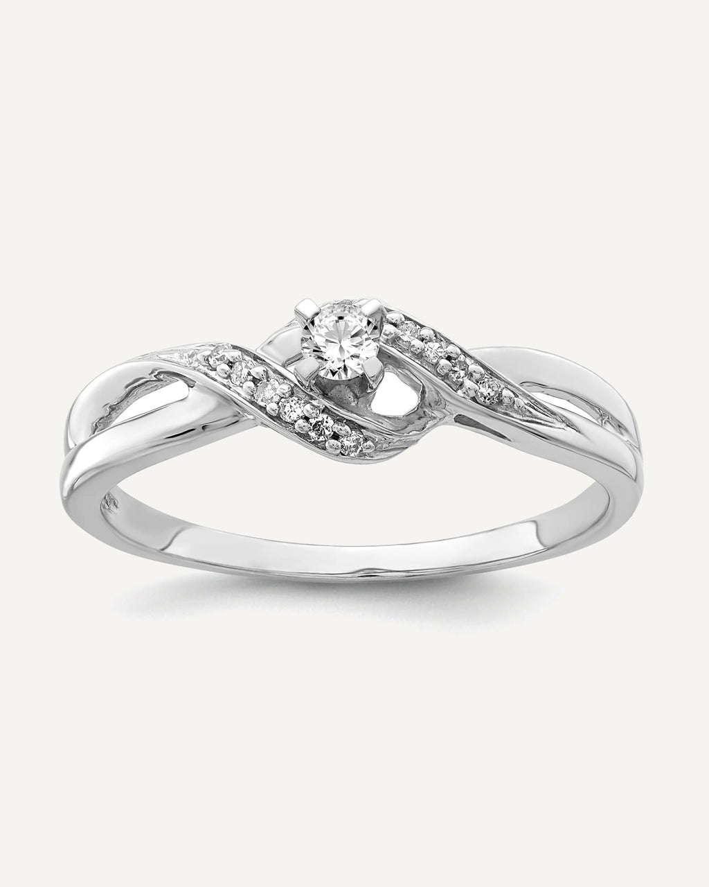 Sterling Silver Rhodium Plated Diamond Promise Ring – View 1