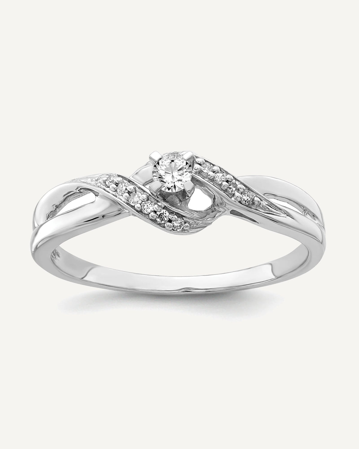 Sterling Silver Rhodium Plated Diamond Promise Ring – View 1