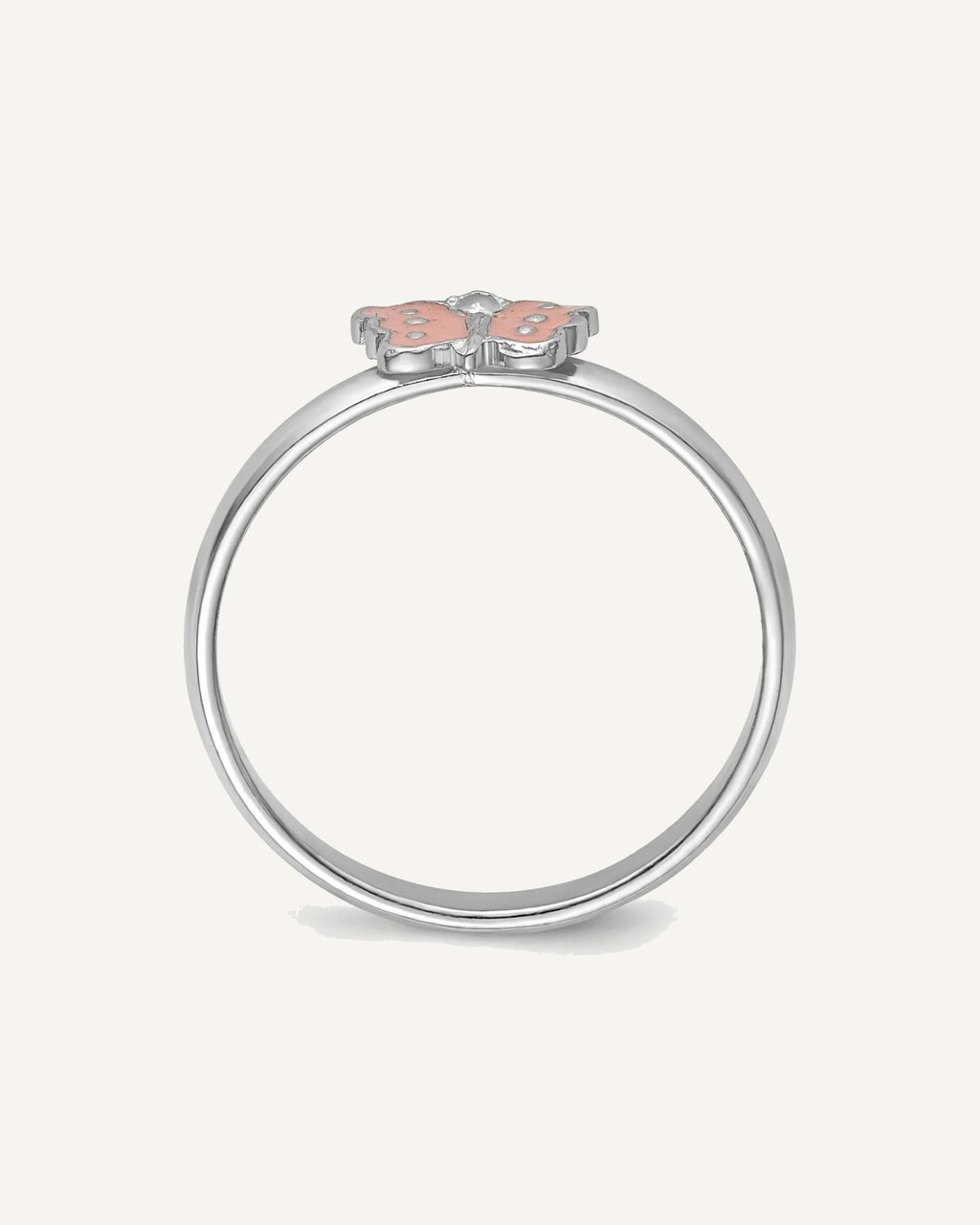 Sterling Silver Rhodium-plated Polished Pink Enameled Butterfly Size 3 Ring – View 2