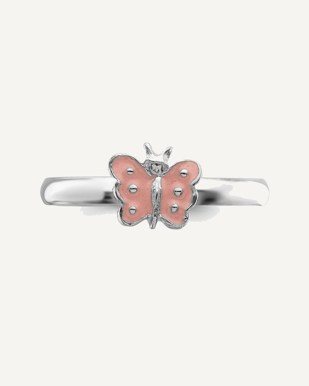 Sterling Silver Rhodium-plated Polished Pink Enameled Butterfly Size 3 Ring – View 5