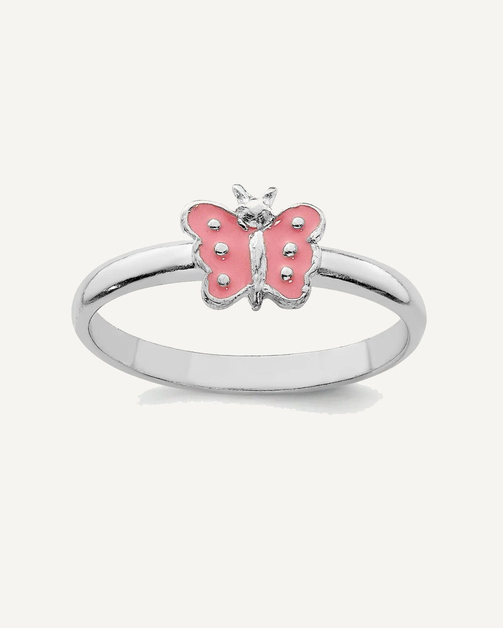Sterling Silver Rhodium-plated Polished Pink Enameled Butterfly Size 3 Ring – View 1
