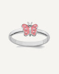 Sterling Silver Rhodium-plated Polished Pink Enameled Butterfly Size 3 Ring – View 1
