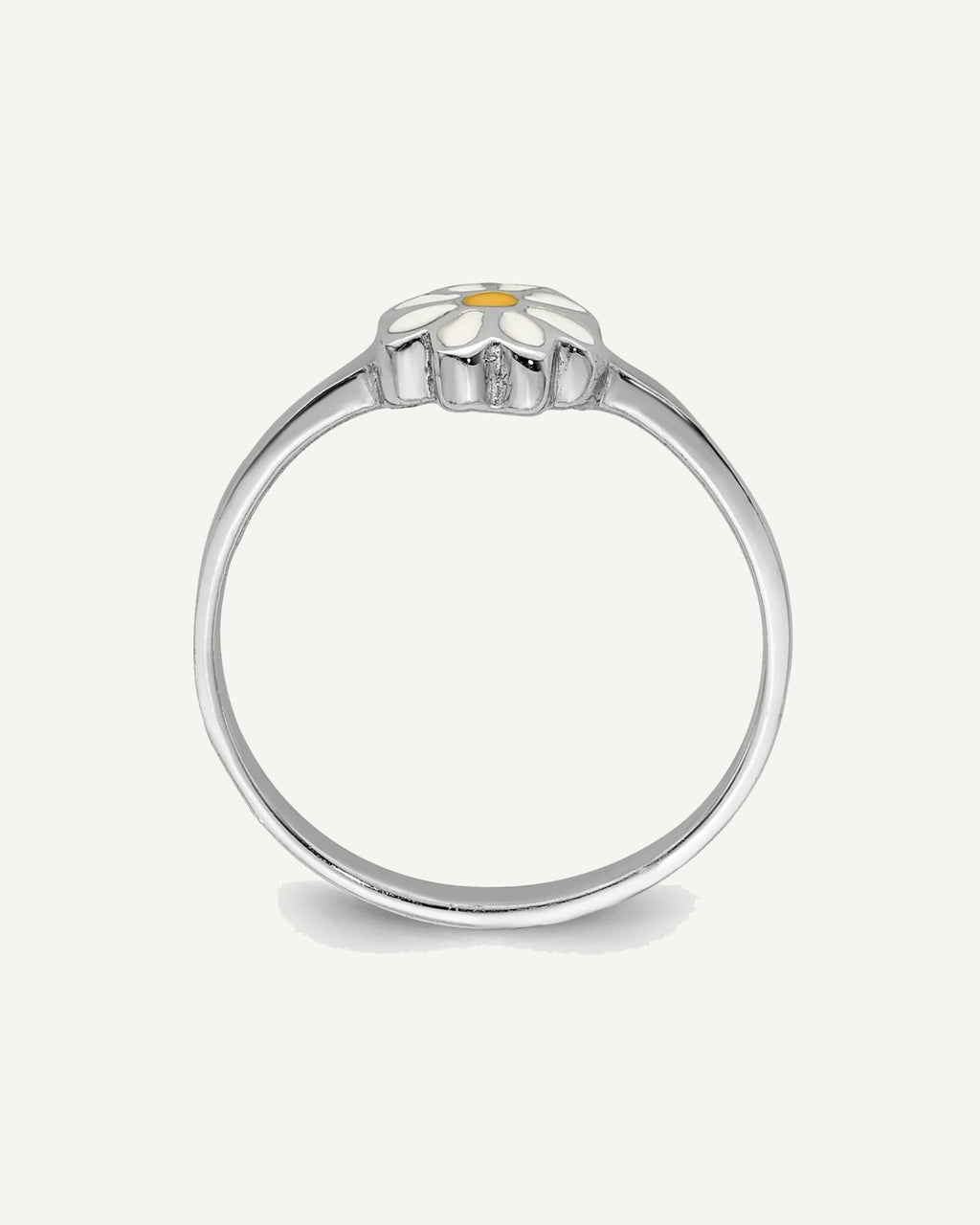 Sterling Silver RH-plated White and Yellow Enameled Daisy Size 3 Ring – View 2