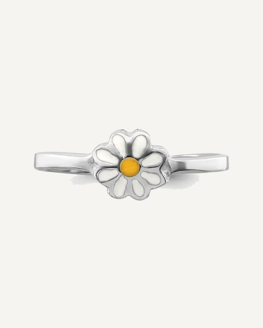Sterling Silver RH-plated White and Yellow Enameled Daisy Size 3 Ring – View 5