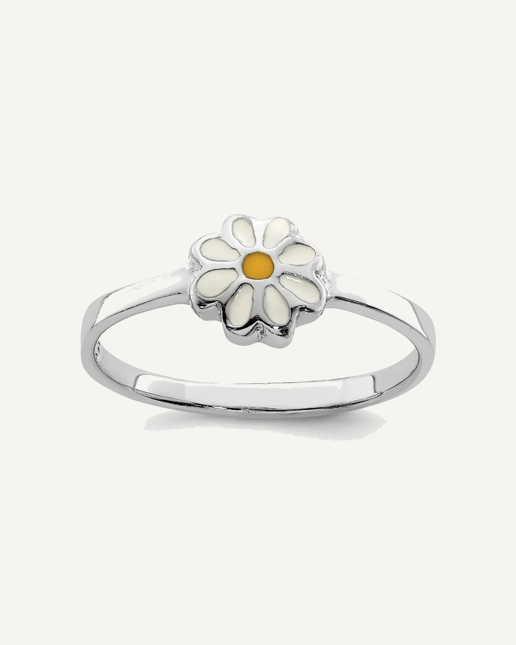 Sterling Silver RH-plated White and Yellow Enameled Daisy Size 3 Ring – View 1