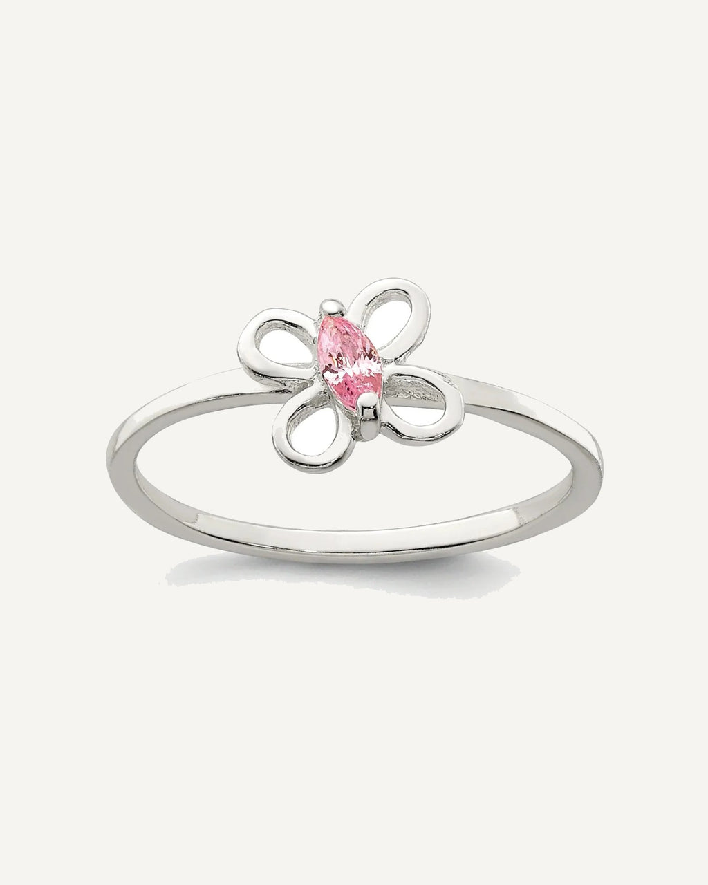 Sterling Silver Polished Pink CZ Butterfly Size 3 Ring – View 1