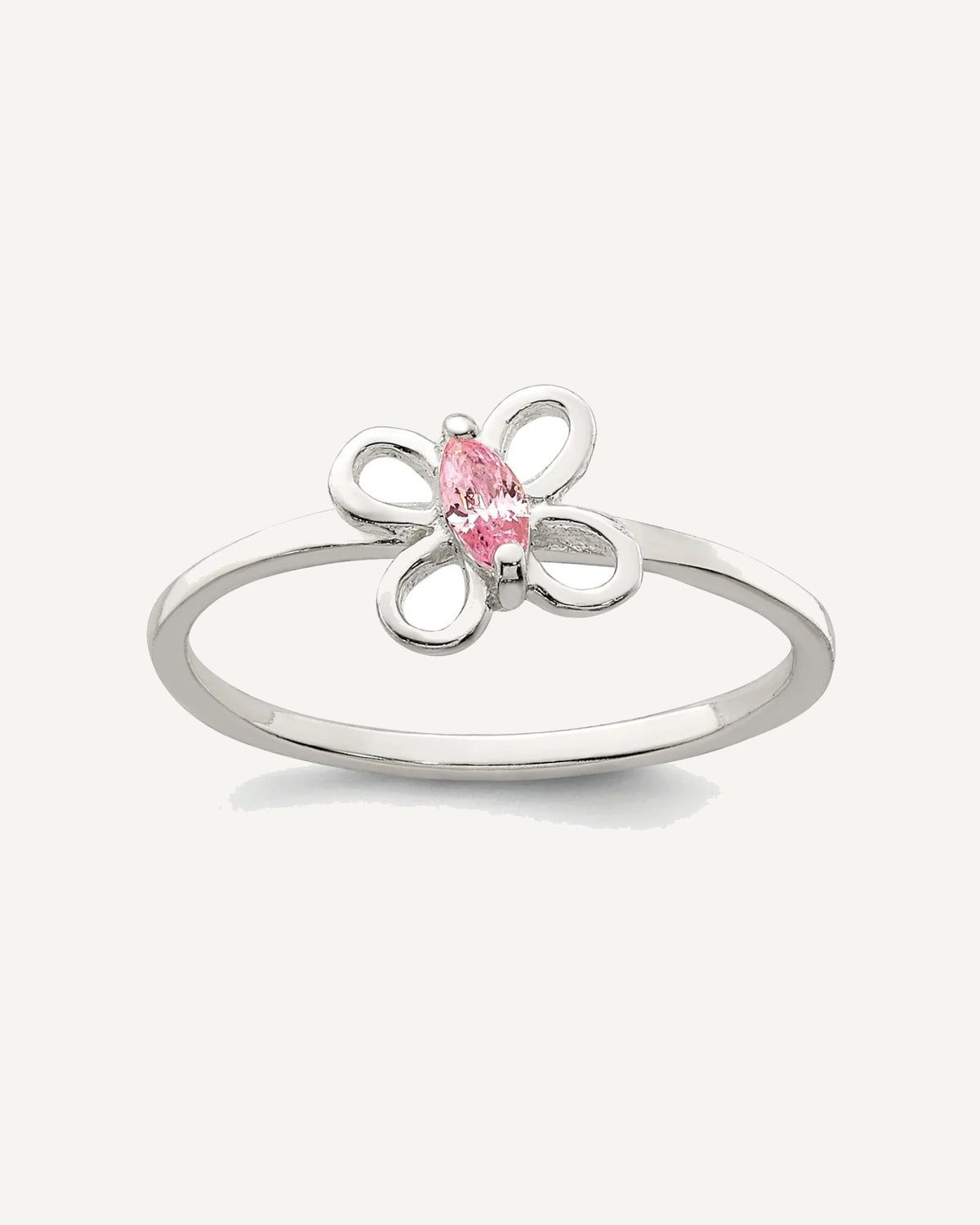 Sterling Silver Polished Pink CZ Butterfly Size 3 Ring – View 1