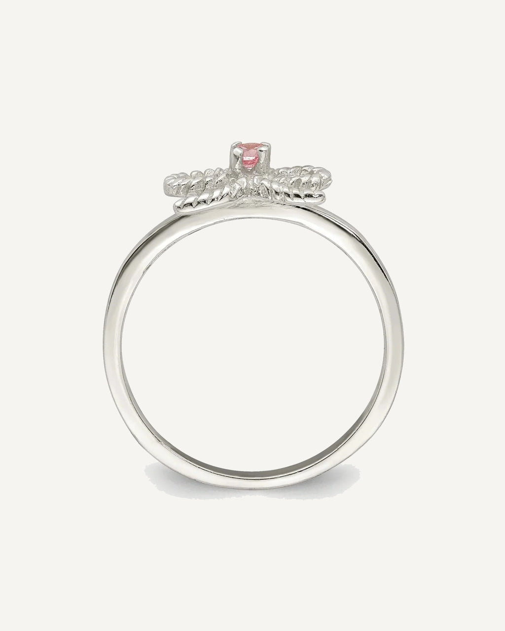 Sterling Silver Polished and Twisted Pink CZ Bow Size 3 Ring – View 2
