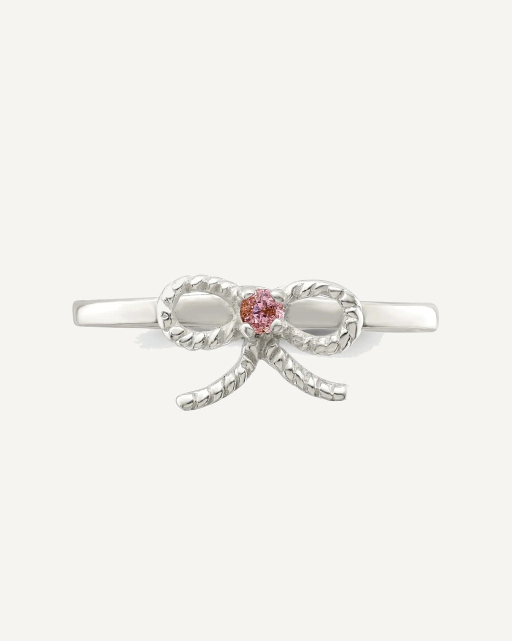 Sterling Silver Polished and Twisted Pink CZ Bow Size 3 Ring – View 5