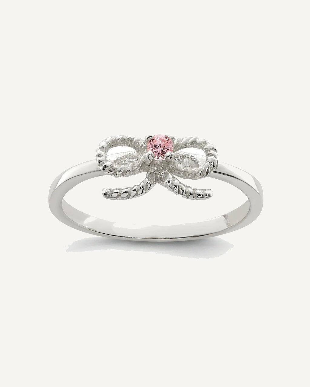 Sterling Silver Polished and Twisted Pink CZ Bow Size 3 Ring – View 1