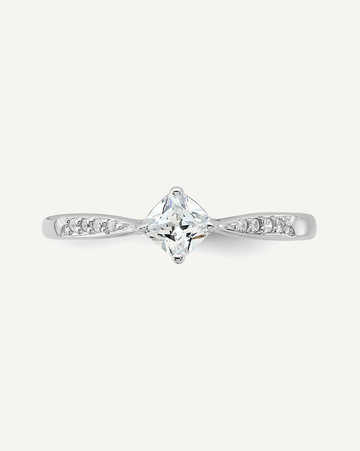 Sterling Silver Rhodium-plated Polished and Square Shaped CZ Ring – View 5