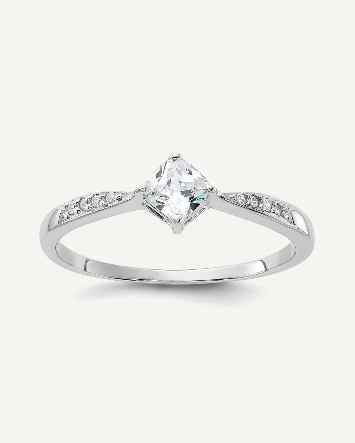 Sterling Silver Rhodium-plated Polished and Square Shaped CZ Ring – View 1