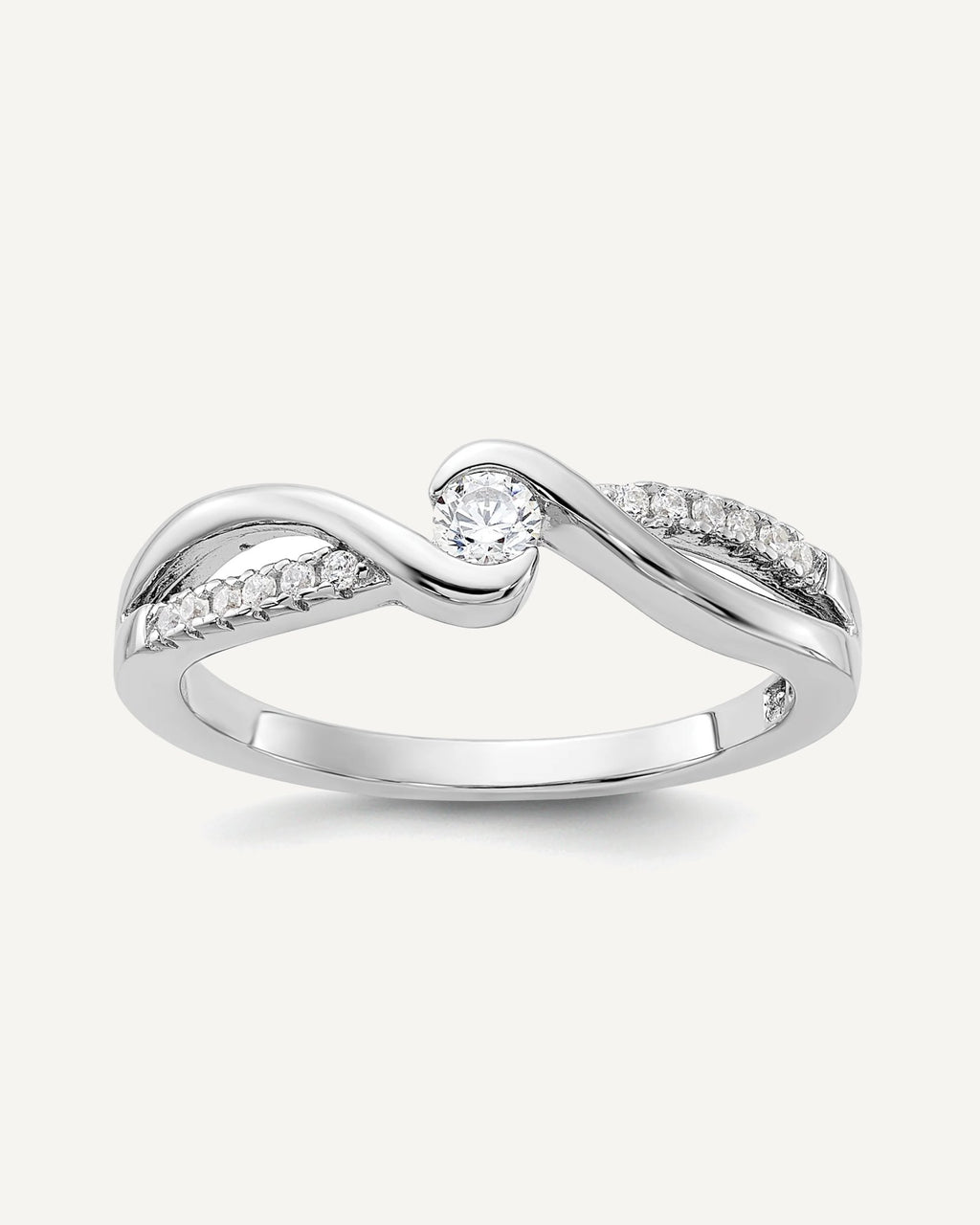 Sterling Silver Rhodium-plated and CZ Ring – View 1
