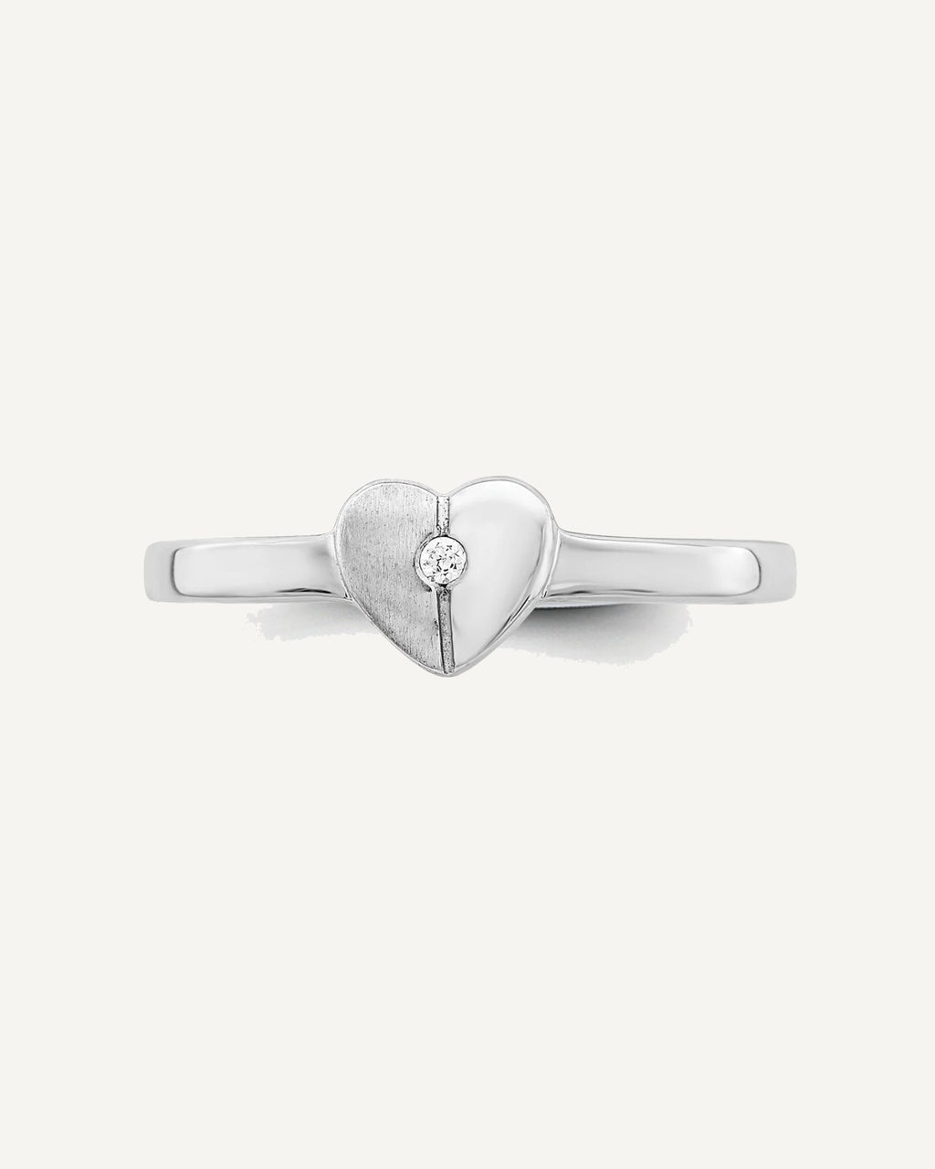 Sterling Silver Polished and Satin CZ Heart Size 3 Ring – View 5