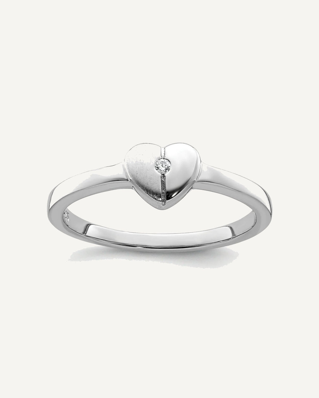 Sterling Silver Polished and Satin CZ Heart Size 3 Ring – View 1