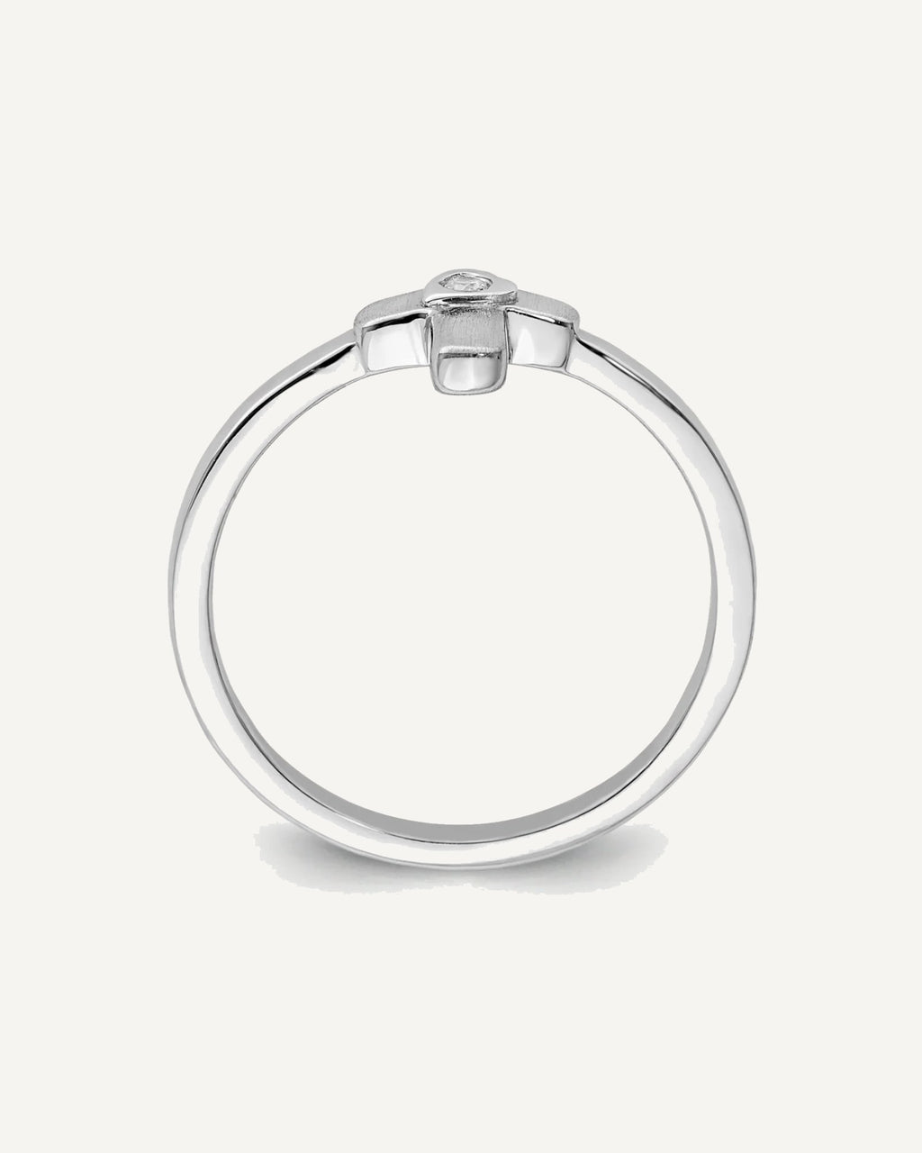 Sterling Silver Rhodium-plated Polished and Satin CZ Cross Size 4 Ring – View 2