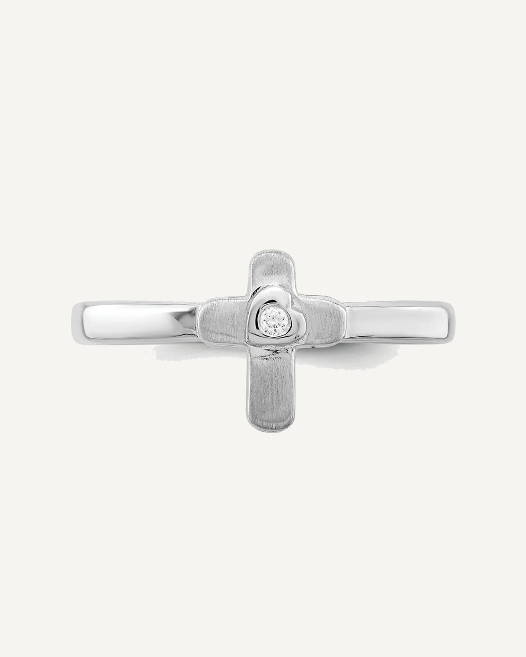 Sterling Silver Rhodium-plated Polished and Satin CZ Cross Size 4 Ring – View 5