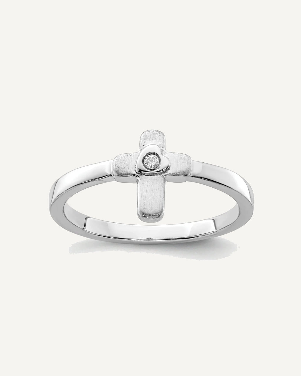 Sterling Silver Rhodium-plated Polished and Satin CZ Cross Size 4 Ring – View 1