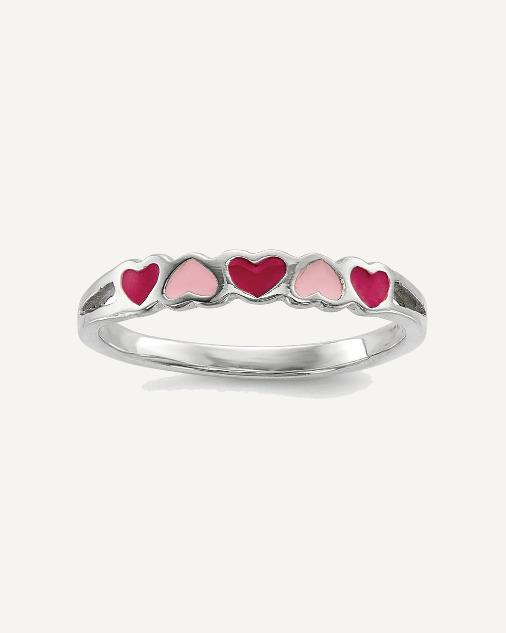 Sterling Silver Rhodium-plated Children's Enameled Hearts Ring – View 1
