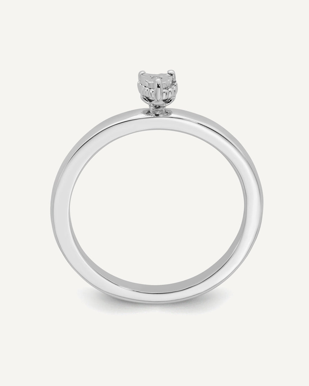 Sterling Silver Rhodium Plated Polished Diamond Heart Shape Ring – View 2