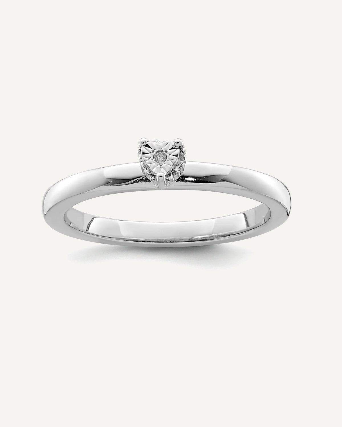 Sterling Silver Rhodium Plated Polished Diamond Heart Shape Ring – View 1