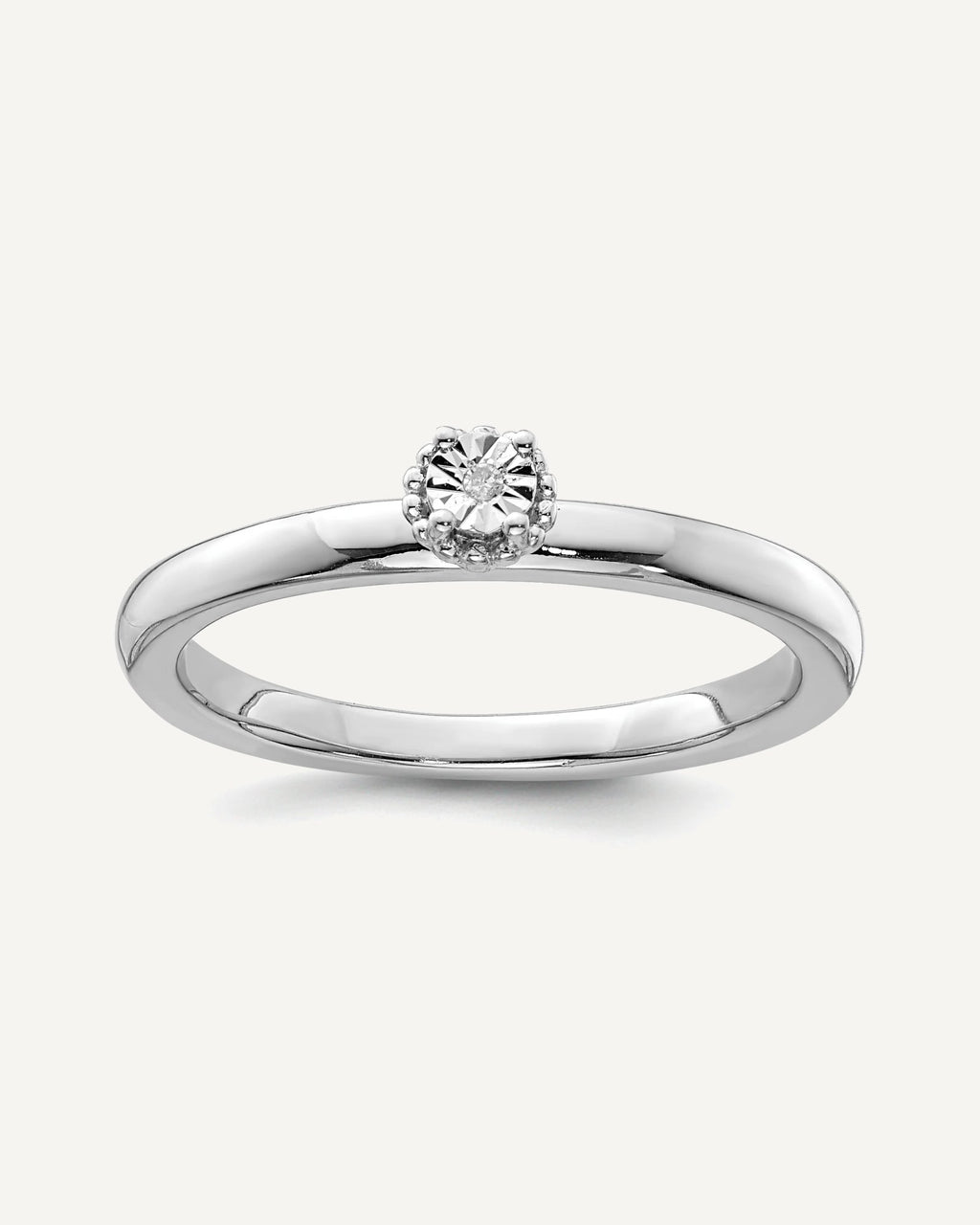 Sterling Silver Rhodium Plated Polished Diamond Ring – View 1