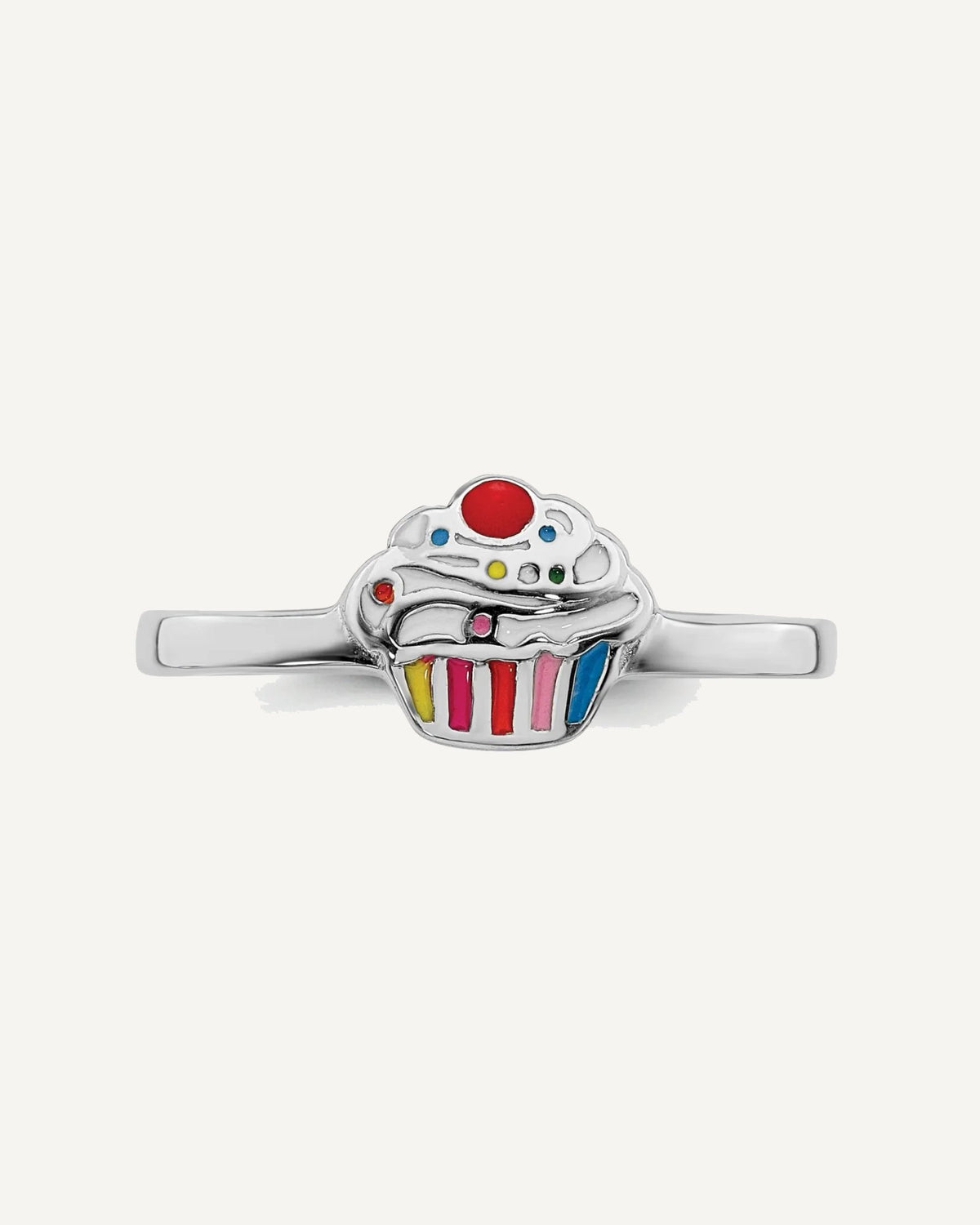 Sterling Silver RH-plated Multi-color Enameled Cupcake Children's Ring – View 4