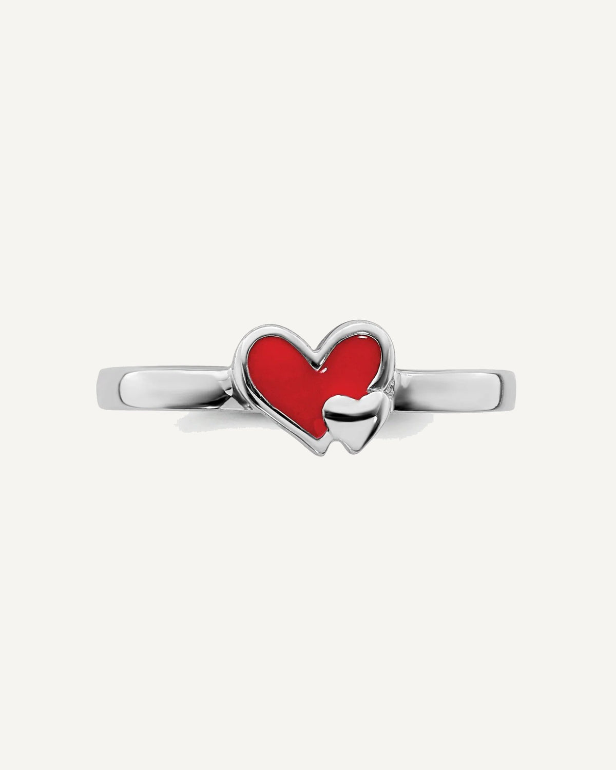 Sterling Silver RH-plated Red Enameled Double Heart Size 4 Ring – View 4