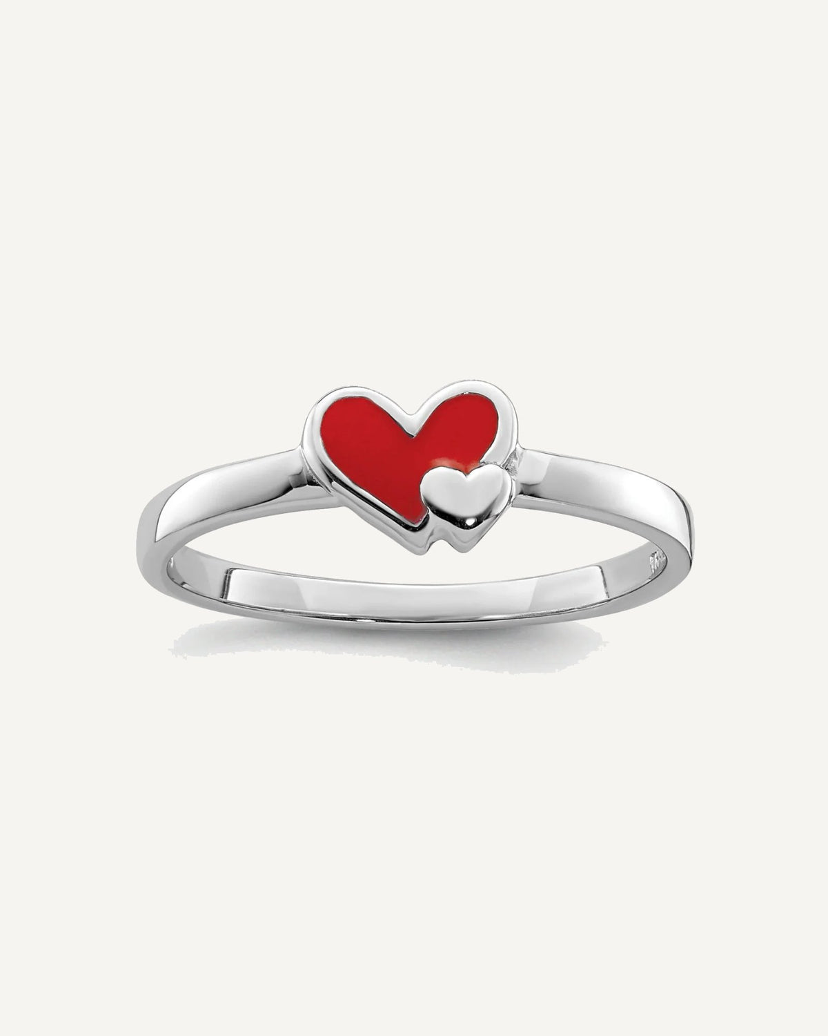 Sterling Silver RH-plated Red Enameled Double Heart Size 4 Ring – View 1